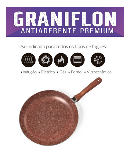 Frigideira Antiaderente 24cm Cobre Graniflon Moda Do Chef