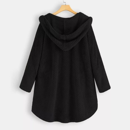 Chaqueta Con Capucha Felpa Con Botones De Talla Grande Mujer