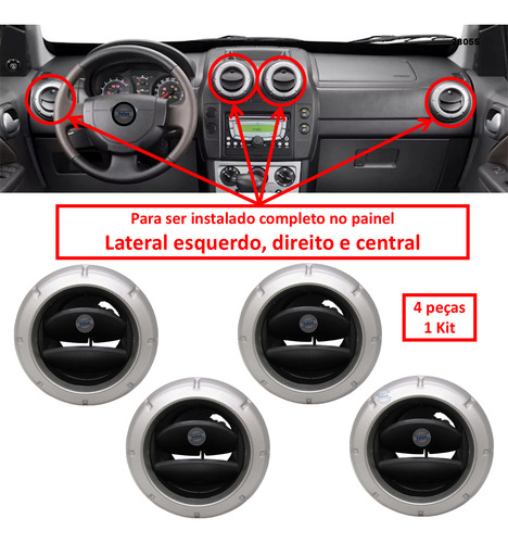 Kit 4 Difusores Grades Saída Do Ar Ecosport 2007-2012 Prata