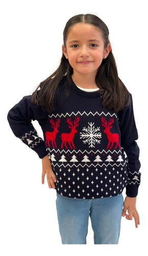 Imagen 2 de 6 de Sueter Navideño / Ugly Sweater Niños Con Renos Y Pinitos