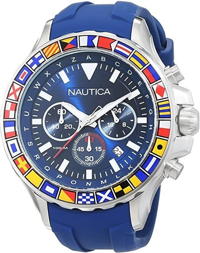 Relógio Náutica Cronógrafo Masculino Borracha Azul Napbli001