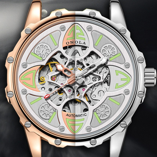 Reloj De Pulsera Luminoso Mecánico De Moda Onola On3833 Color del bisel Rosé/Verde