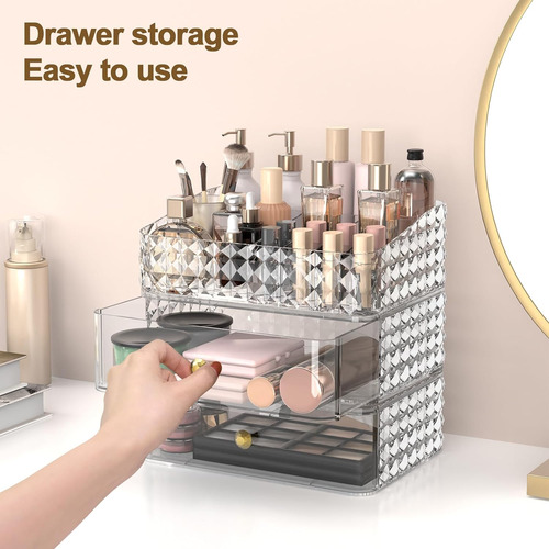 Organizador De Maquillaje Para Tocador, 2 Cajones Claro