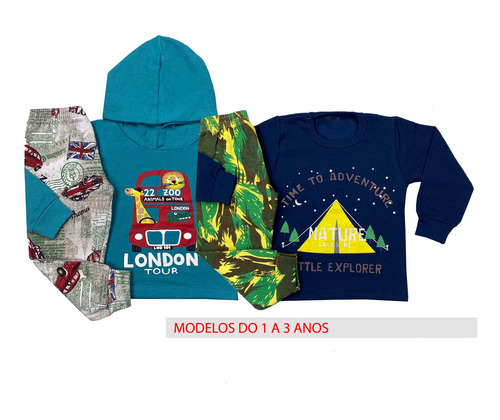 Imagem 6 de 11 de Kit 3 Conjunto Moletom Infantil Menino Roupa Inverno