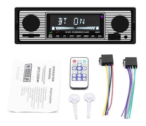 1din Retro Vintage Coche Estéreo Con Bluetooth Aux Usb Fm