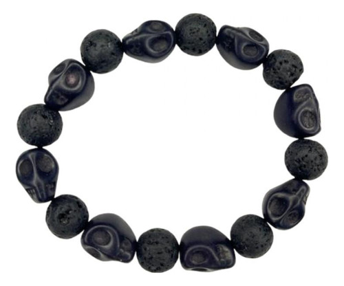 Pulseira Exú Crânio Intercalados Pedra Vulcânica 10 Mm