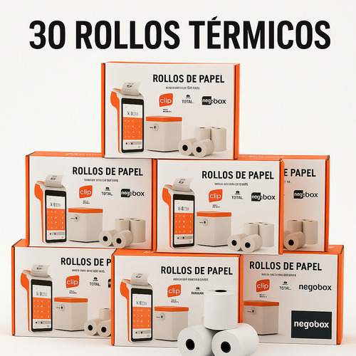 30 Rollos Térmicos 57x40 mm Para Terminal Clip Total | Alta Precisión Negobox