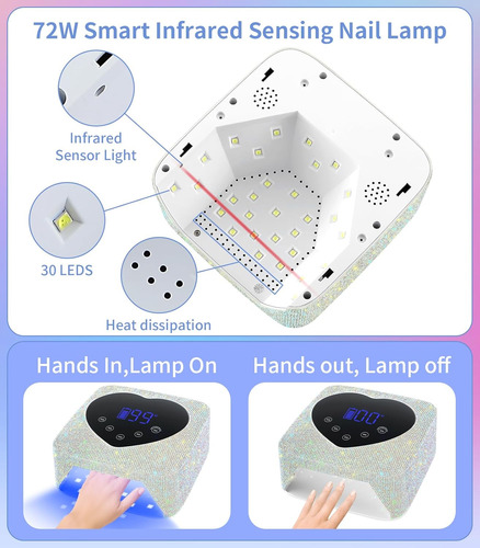 Lámpara De Uñas Uv Inalámbrica Para Uñas De Gel De 72 W, Sec