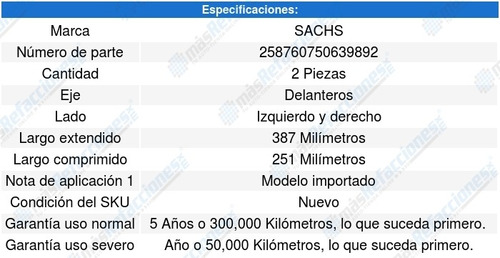 Jgo 2 Amortiguadores Del Sachs® Gmc P1500 Rwd L6 4.8l 79-80