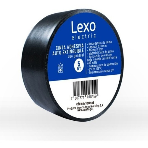 Cinta Electrica Auto Extinguible Negra 19mm. X 5mts - Lexo