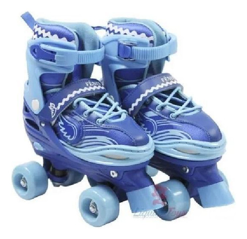 Patins Roller 4 Rodas Com Luz 34 A 37 Ajustável Azul