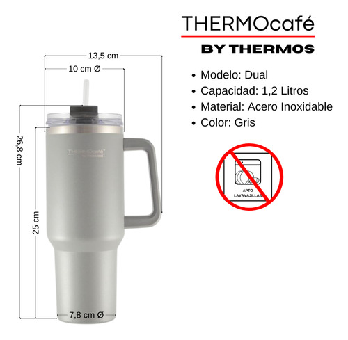 Vaso Térmico Quencher Dual 1.2 Litros Ac Inox Tapa | Thermos Gris