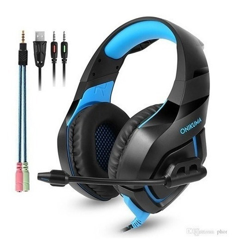 Fone Gamer Headset Profissional Onikuma Celular P2 Pc Ps4 K1 Cor Black/Blue