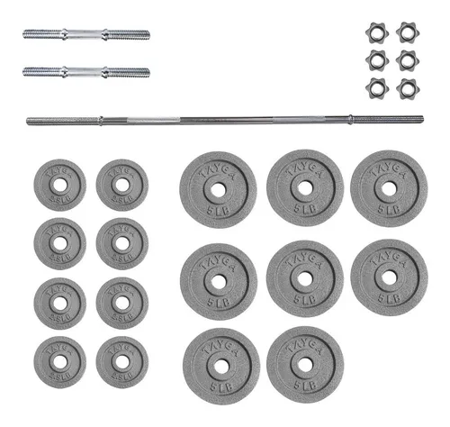 Set Pesas Mancuernas Discos Barra Recta Acero Tayga 89 Lbs Meses