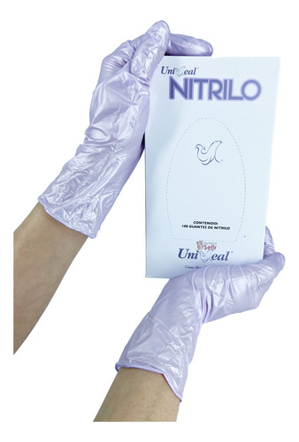 Guante Examen Nitrilo Uniseal Lila Metálico Caja C/100pzs