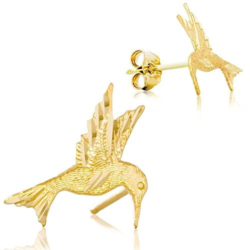 Pendientes Hummingbird Sólido 14k Oro Amarillo | Pendientes 