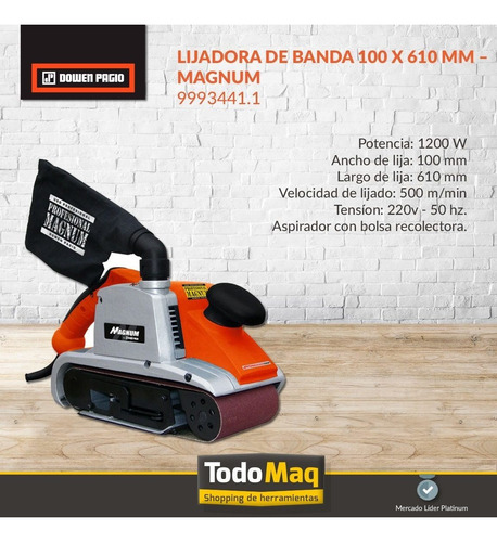Imagen 4 de 7 de Lijadora De Banda 100 X 610mm Magnum 9993441.1 Dowenpagio