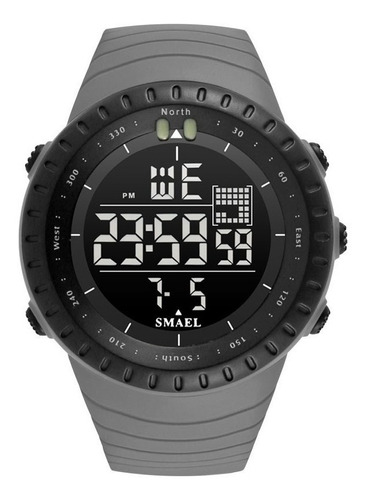 Relógio de pulso Smael Esportiva 1237 com corpo cinza,  digital, para masculino, fundo  preto, com correia de resina cor cinza, subdials de cor cinza, ponteiro de minutos/segundos cinza, bisel cor preto e fivela simples