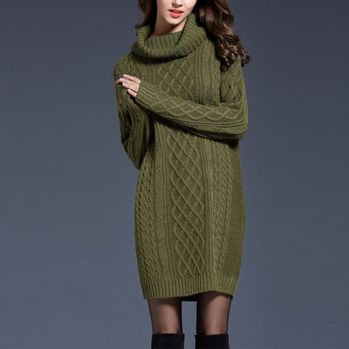 Vestido De Suéter Casual De Punto Con Cuello Alto De Color L