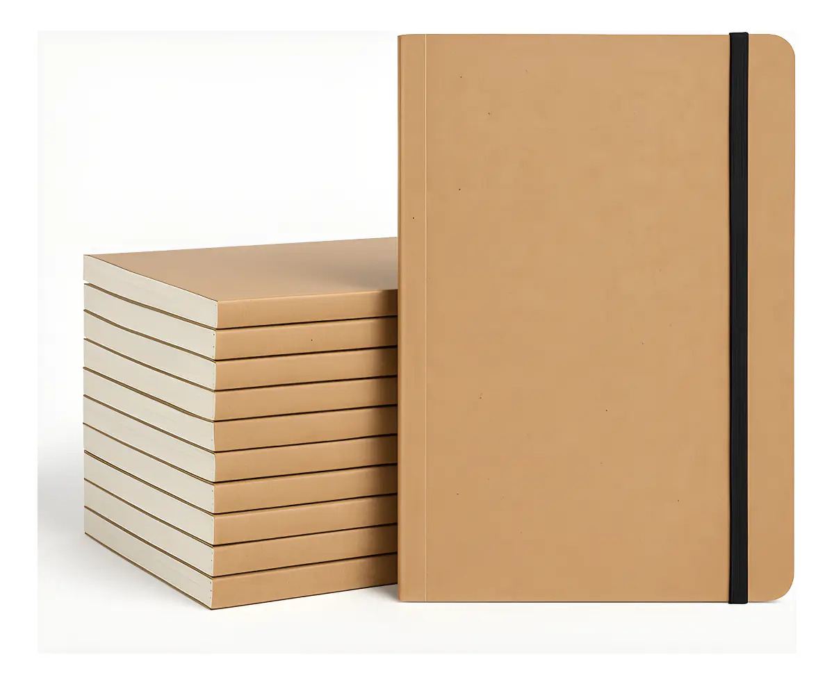 Kit 10 Cadernos Tipo Moleskine 80 Folhas Sem Pauta Kraft 21x13cm Espaço Tech