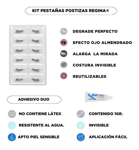 Imagen 4 de 7 de Kit Pestañas Postizas Regina Efecto Lifting Levanta Mirada