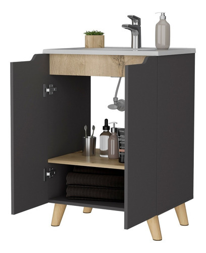 Mueble Para Lavamanos Apolis Plata Oscuro Y Café Claro Color del mueble Plomo