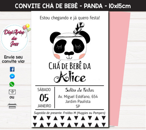 Imagem 1 de 3 de Convite Digital Chá De Bebê/fraldas - Panda 003