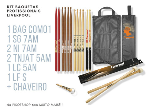 Imagem 2 de 12 de Kit Bag Caixa Bf Bagd + Set Baquetas 7 Pares Liverpool + B