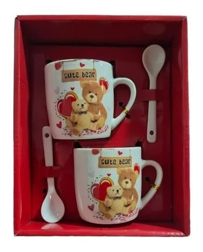 Set De Tazas Con Cuchara San Valent Día Del Amor Con Caja