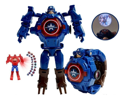 Reloj Capitán América Proyector Robot Transforma A Juguete