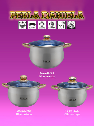 Batería De Cocina Perla Daniela Juego De 6 Piezas