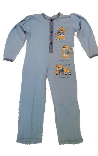 Pijama Infantil Enterito De Algodon Celeste. Invierno