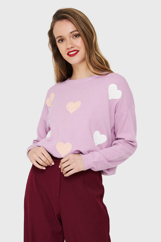 Sweater Corazones Lila Nicopoly