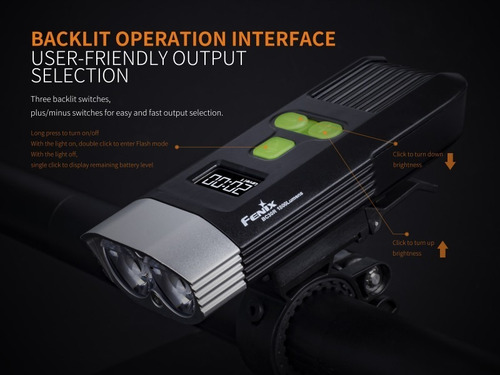 Imagen 2 de 10 de Linterna Para Bicicleta Fenix Bc30r Rebccargable 1800 Lumens