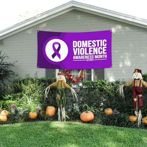 Banner Morado Mes De Concientización Sobre La Violencia Domé