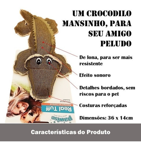 Brinquedo Lona Resistente Sonoro Crocodilo Pawise Cachorro