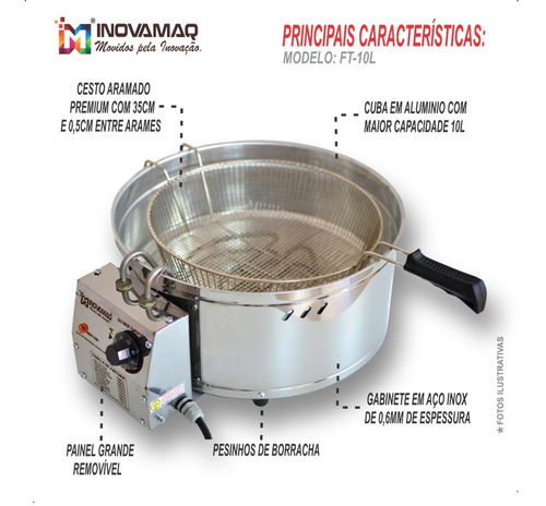 Imagem 5 de 7 de Fritadeira Elétrica 10l Tacho Fritador Pastel Ft-10l - 220v