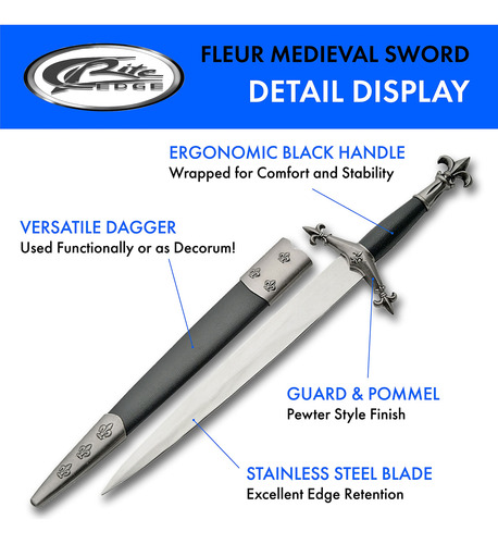 Espada Daga Medieval De 23 Cm, Color Negro