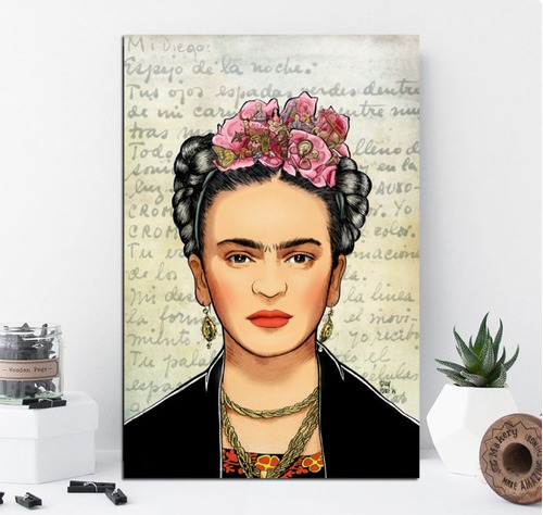 Cuadro 40x60cm Frida Kahlo Letras Diego Mexican Artist