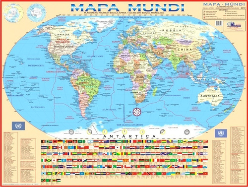 Kit Com 2 Mapas Atlas Gigantes Mundi E Brasil 1,20 X 0,90m