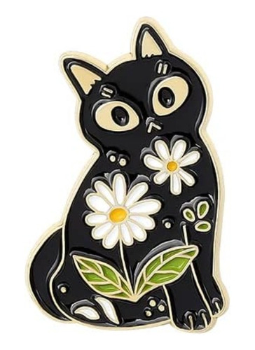 Broche Pin Metálico Gato Con Flores