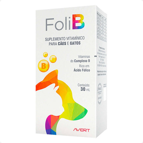 2 Foli B Suplemento Vitamínico Avert Para Cães E Gatos 30 Ml