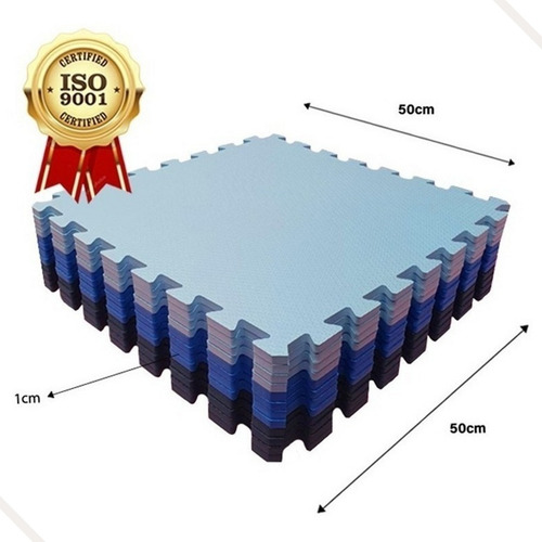 Kit 06 Und Tapete Eva Tatame Azul Infantil 50x50 10mm Treino