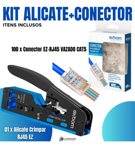 Alicate De Crimpar Rj45 Ez Crimp De Passagem+100 Conector Ez
