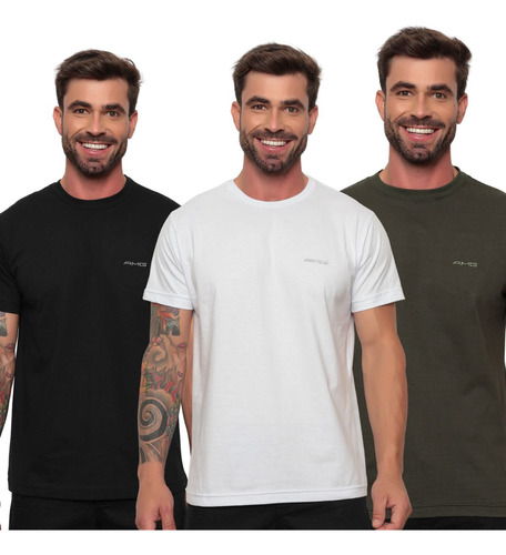 Kit 3 Camiseta Basica Masculina Slim Lisa Manga Curta 