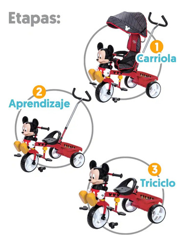 Triciclo Apache Mickey Con Cajuela Grande Y Barra De Empuje Rojo (Usado)