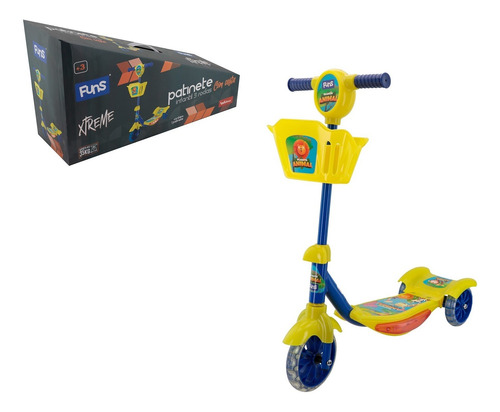 Patinete Infantil 3 Rodas Com Cesta Som E Luz Musical Cor Amarelo Floresta divertida