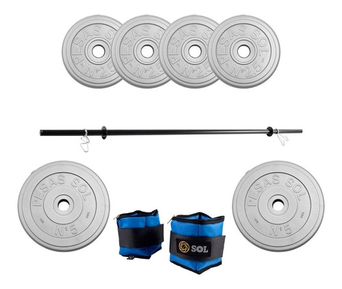 Kit Sport Maniac Barra 2 Tobilleras 6 Discos Grises Pvc 22kg