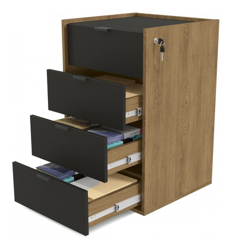Cajón de 4 cajones con llaveros, negro mate L204, color marrón oscuro