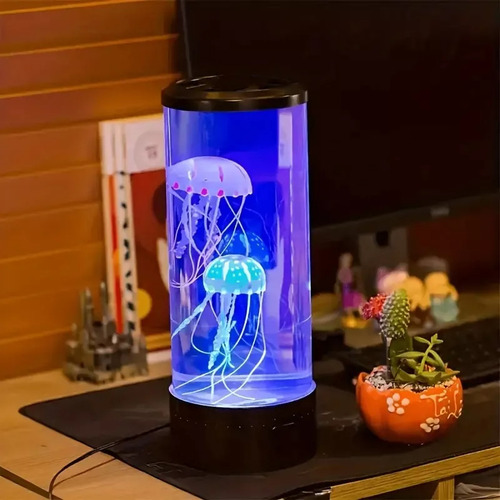 Lámpara De Medusa Led 3d Escritorio Luz De Noche 7 Colors Negro Plástico